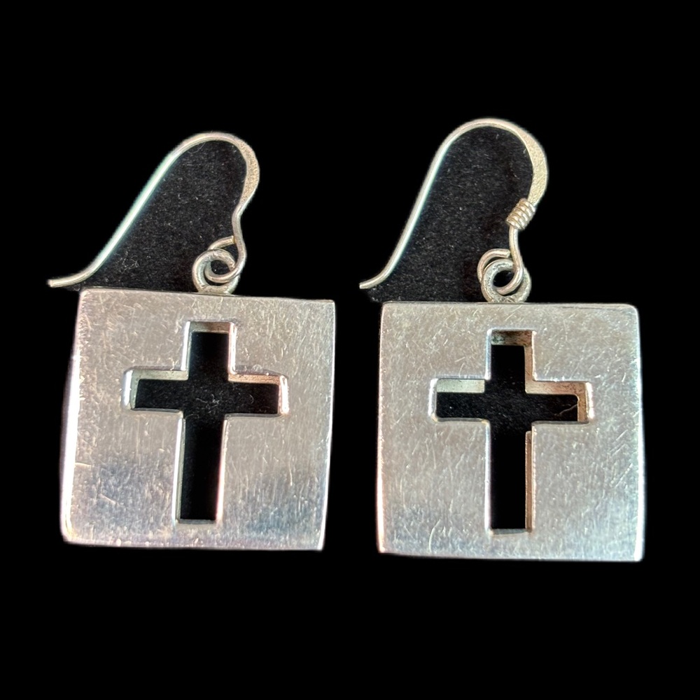 VTG .925 Stamped Silver Cross Earrings